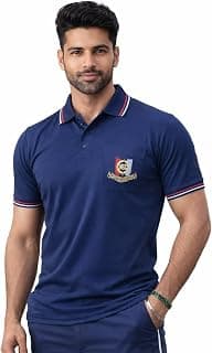Generic NCC Polo T-Shirt for Men, White, Cotton Blend, Embroidered Logo, Contrast Stripe Tipping, National Cadet Corps Back Print