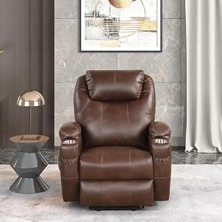 Royaloak Texas American Power Lift Chair Recliner | Leatherette High Backrest | Cup Holder | Ergonomic Power Lifting | Inbuilt Massager | Brown