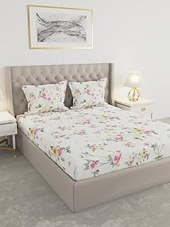Raymond Home 100 GSM Insignia Ultra Soft Floral Double Bedsheet (2.25 Mx2.50 M) with 2 Pillow Covers(46 CM x 69 CM) - Off White & Yellow