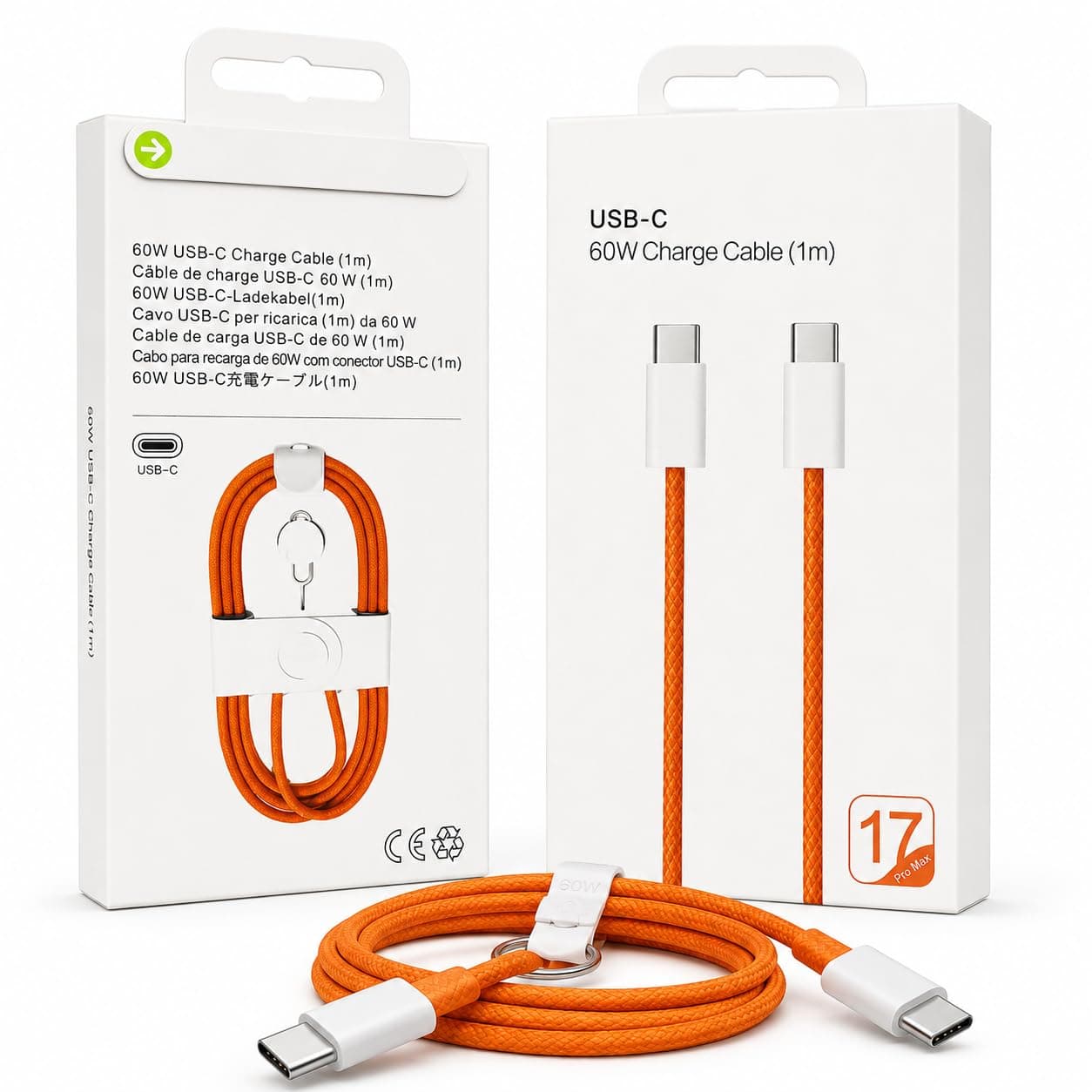 Voltua 60W USB C Cable for iPhone 17/16/15, Samsung, MacBook – 1m Braided | 60W Fast Charging (USB-C PD 3.0) – Charges iPhone 17 Pro Max, 16 & 15 series to 50% in about 30 minutes with safe