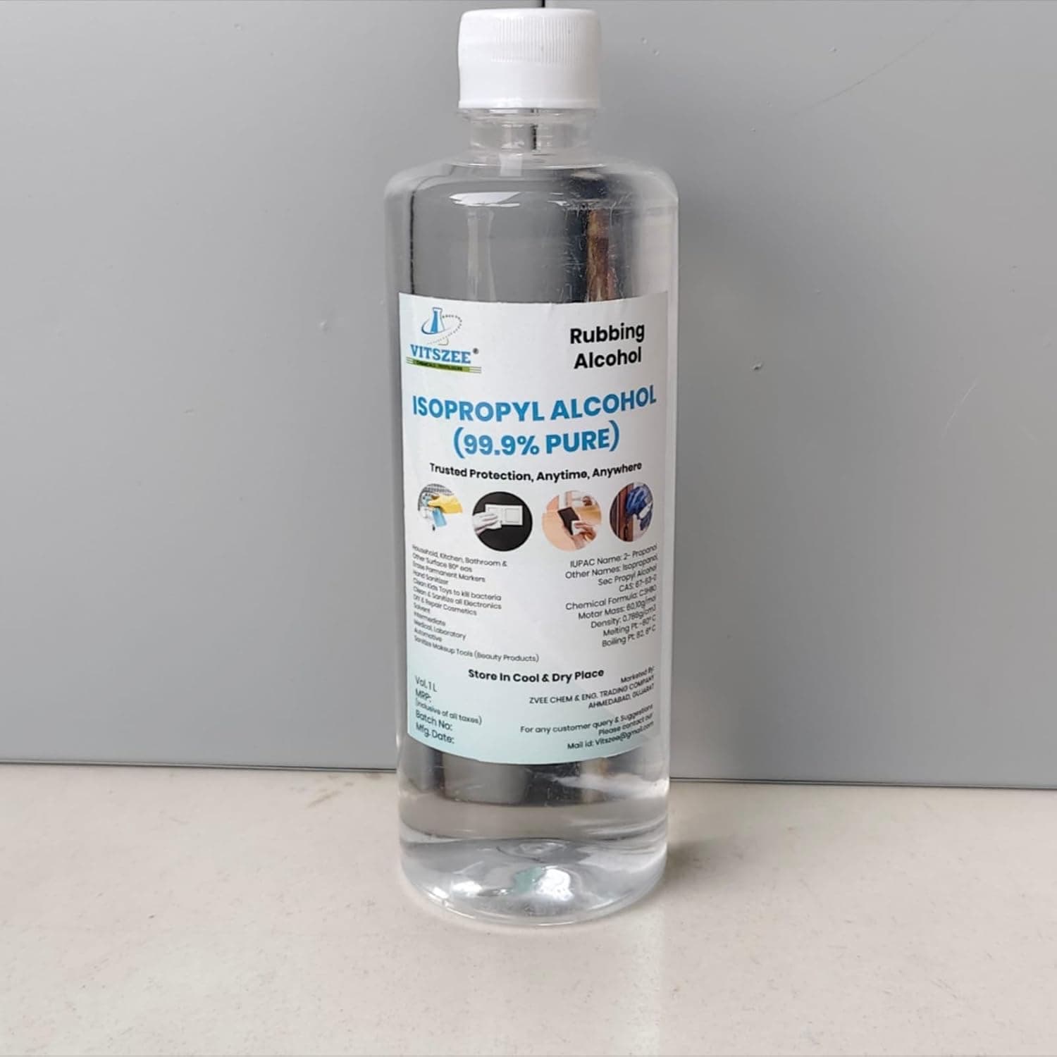 VITSZEE Pre-Cleaner 500ml ISO Propyl Alcohol 99.9% Pure propylene, Home Medical Surgical and Hospital use, Glass Tiles Metal and Surface Cleaning Stain and Dust Remover