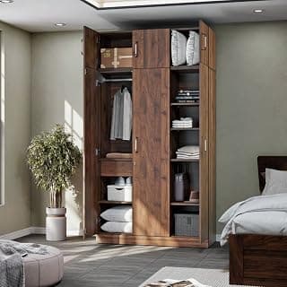 Wakefit Wardrobe for Bedroom | 1 Yr Warranty | Cupboard for Bedroom, Almirah, Wooden Wardrobe, Multi-Shelves & Loft Storage with Drawer & Hanger, Density:680–750 kg/m³, Free Installation(Gingham - CW)