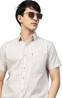 Majestic Man Men’s Pure Cotton Striped Half Sleeve Regular Fit Shirt