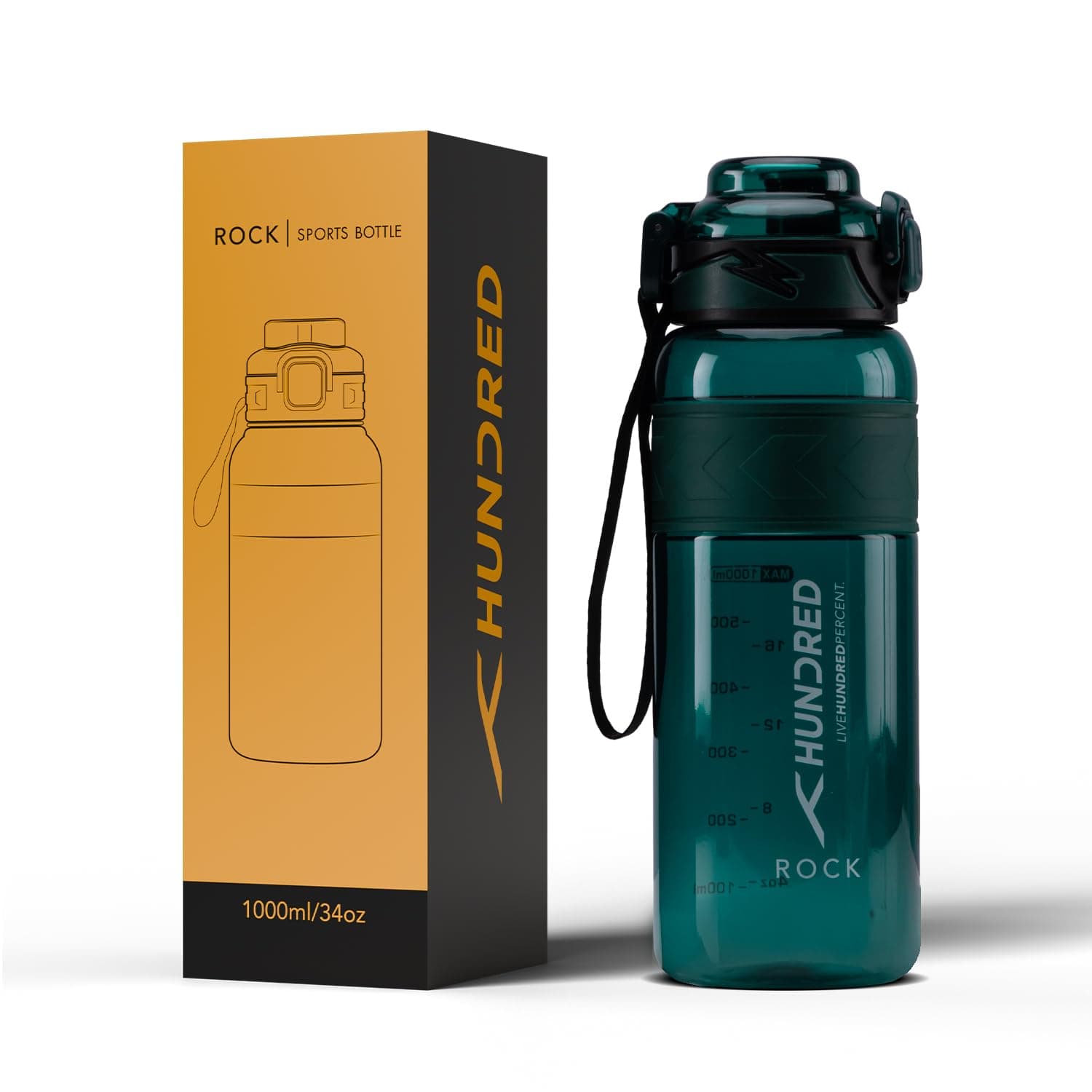 Hundred Rock 1 Litre Water Bottle | 1000ml / 34oz | BPA Free | One Key Open Safety Lock | Spill and Leak Proof Sports, Travel, Gym Bottle (Alpine Green/Green)