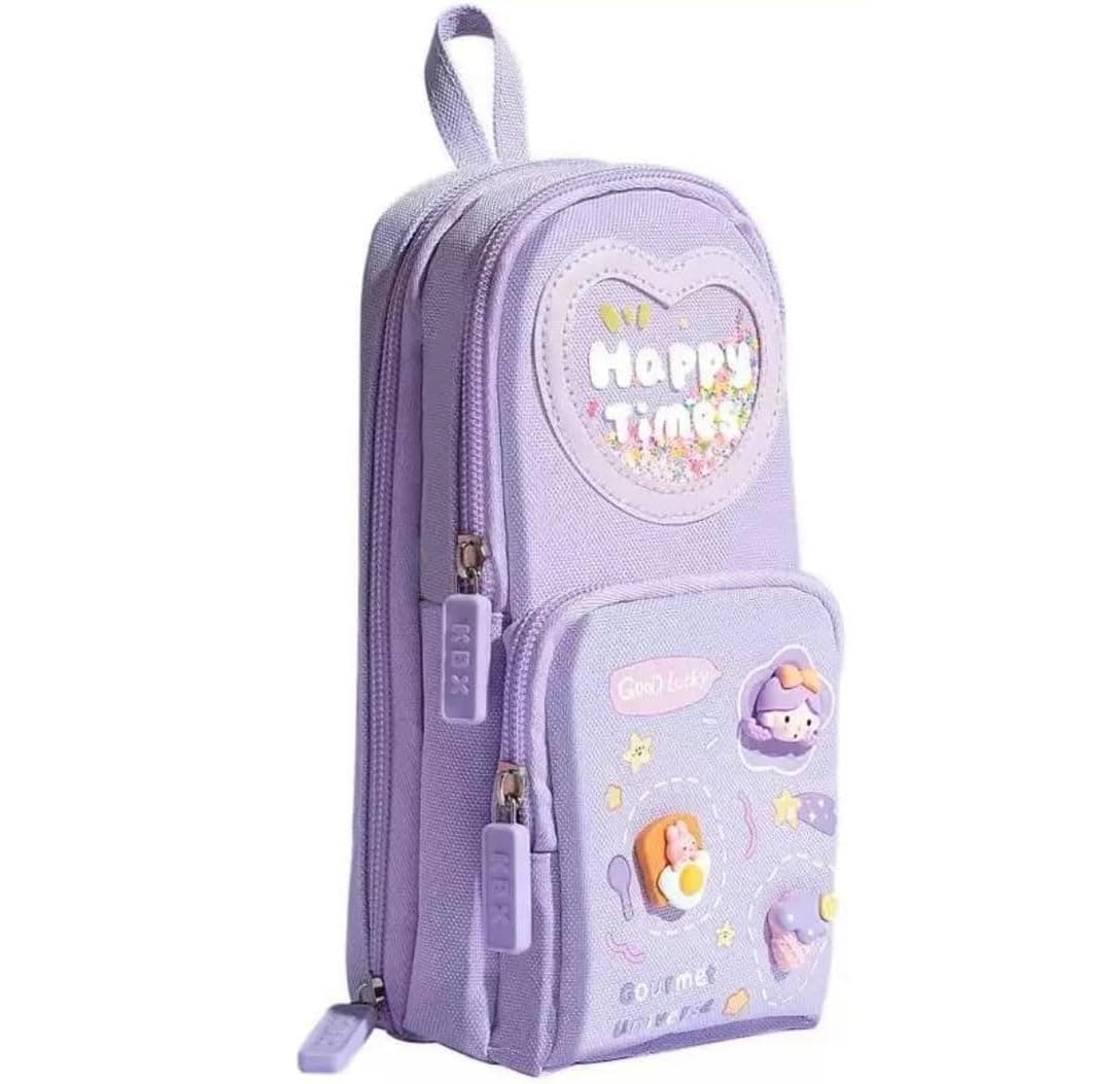PRANIJ Cute Aesthetic Large Capacity 6 Layer with 3 Compartment Pencil Case Pouch with Zipper Portable Stationery Organizer for School College Boys Girls Women Men (Purple - Happy Times)