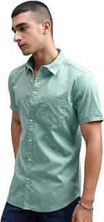 Highlander Men's Sea Green Slim Fit Half Sleeves Shirt | Fresh & Stylish | A Soft Hue with a Sharp Fit