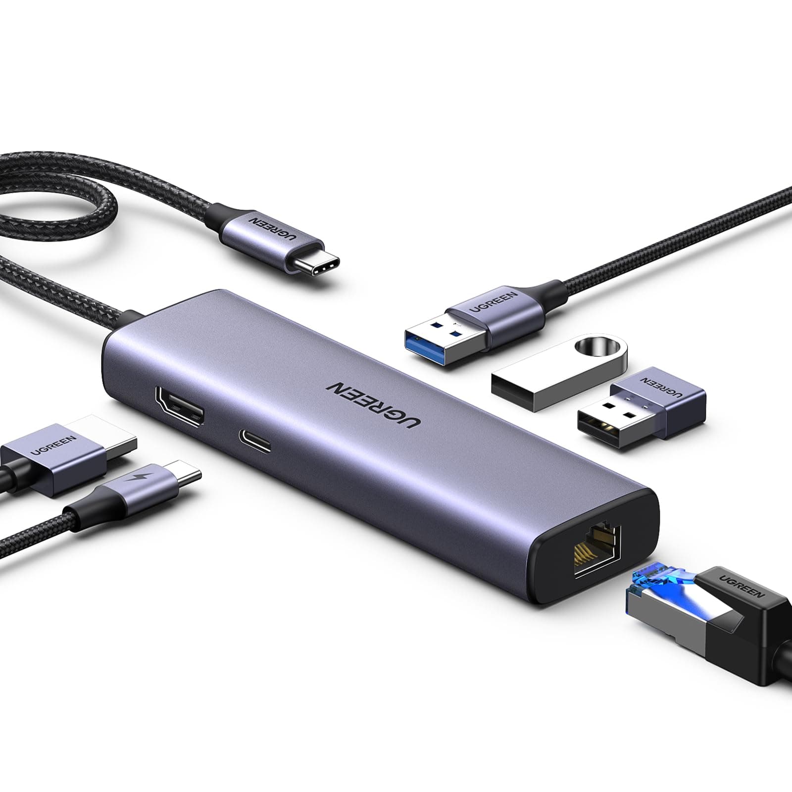 UGREEN Revodok 1061 USB C Hub 6-in-1 Dock | Includes 1000Mbps Ethernet, 4K 30Hz HDMI, 100W PD, 3 USB a 3.0 Data Ports Multiport Adapter, For PC Laptop Phone, For MacBook