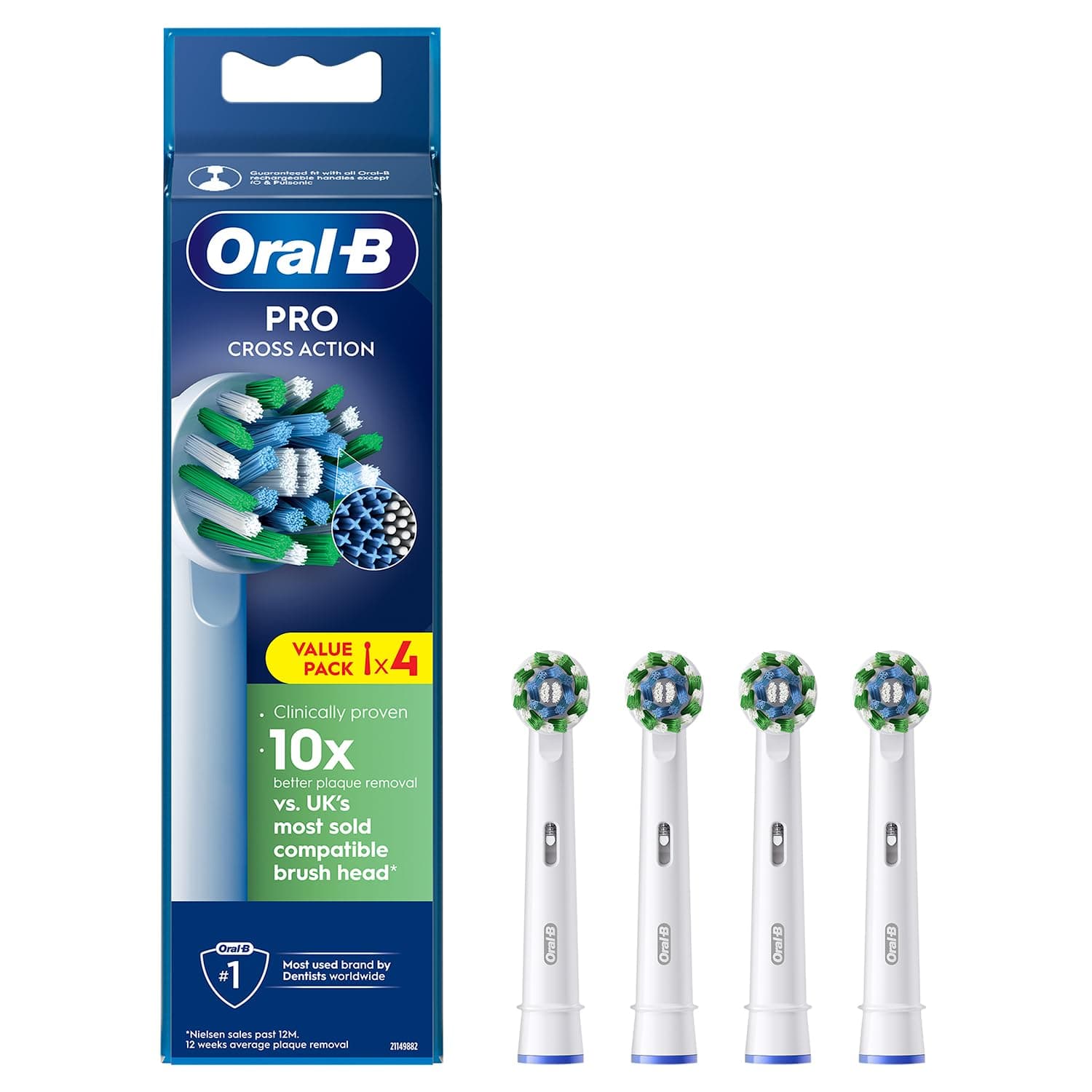 Oral-B ORIGINAL Cross Action Electric Toothbrush Soft Replacement Brush Heads [10X POWERFUL THAN COMPATIBLE PRODUCTS] For Vitalty,Pro,Smart Series, 4 refills, Deep clean between teeth