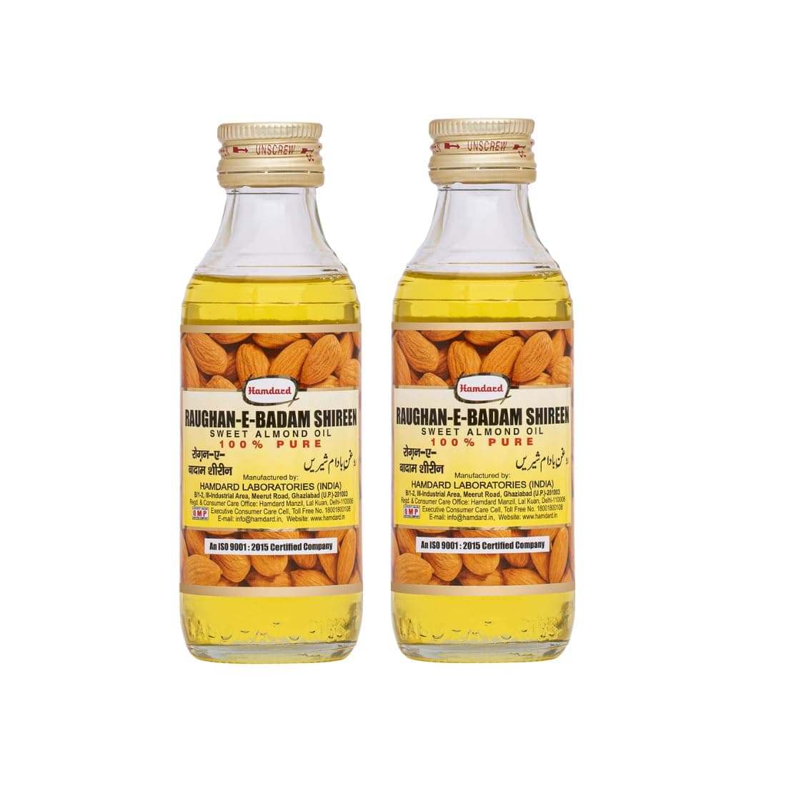 Hamdard RAUGHAN-E-BADAM SHIREEN Sweet Almond Oil for Body, Skin & Hair | 50ml | Natural Almond Oil | Helps Enhance Memory | Helps Relieve Constipation | Helps Build Stronger Muscles | Pack of 2