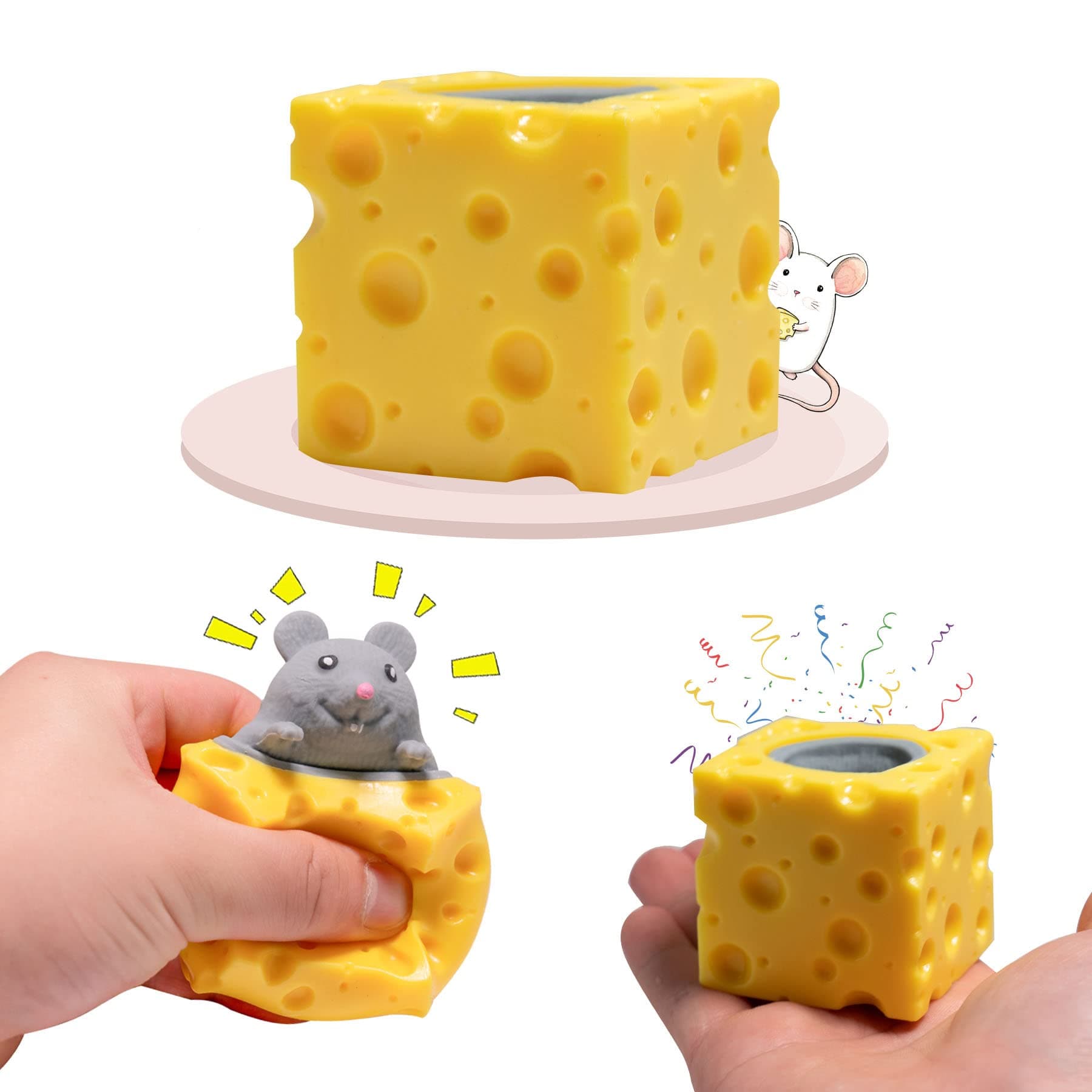 Holgosiu Squishy Mice Stress Relief Rat Fidgets in Cheese Anxiety Relief Squeeze Ball Squish Mouse Toys
