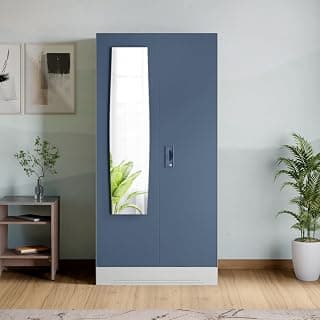 Interio by Godrej Slimline 2-Door Steel Almirah with Plain Mirror (Blue Fusion), 1-Year Warranty, 4 Shelves