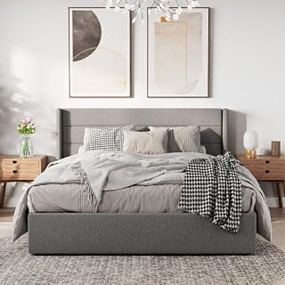 Modern Upholstered Queen Size Bed with Box Storage for Bedroom |Sheesham Solid | Double Bed | Queen Size Bed Furniture | (Dark Gray)