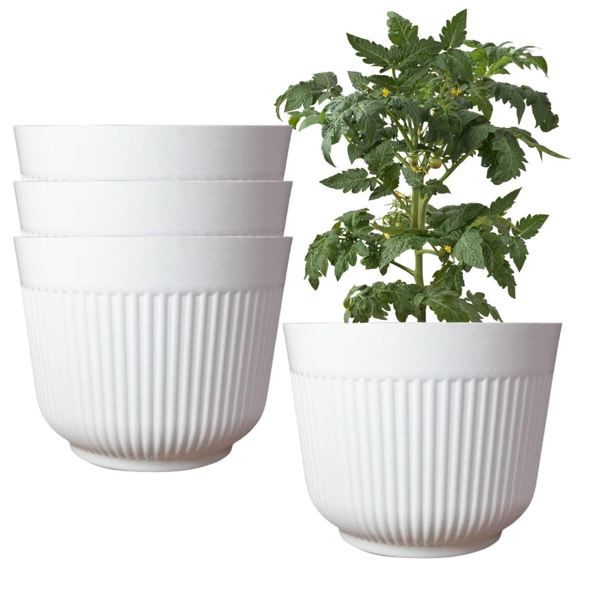 IMAGINEA 12 Inch Flower Pot for Home Decoration | Big Size Plastic Pot for Living Room, Office | Gamla for Home, Laws & Garden Décor | Pots for Balcony | Large Pots for Garden (White, Pack of 4)