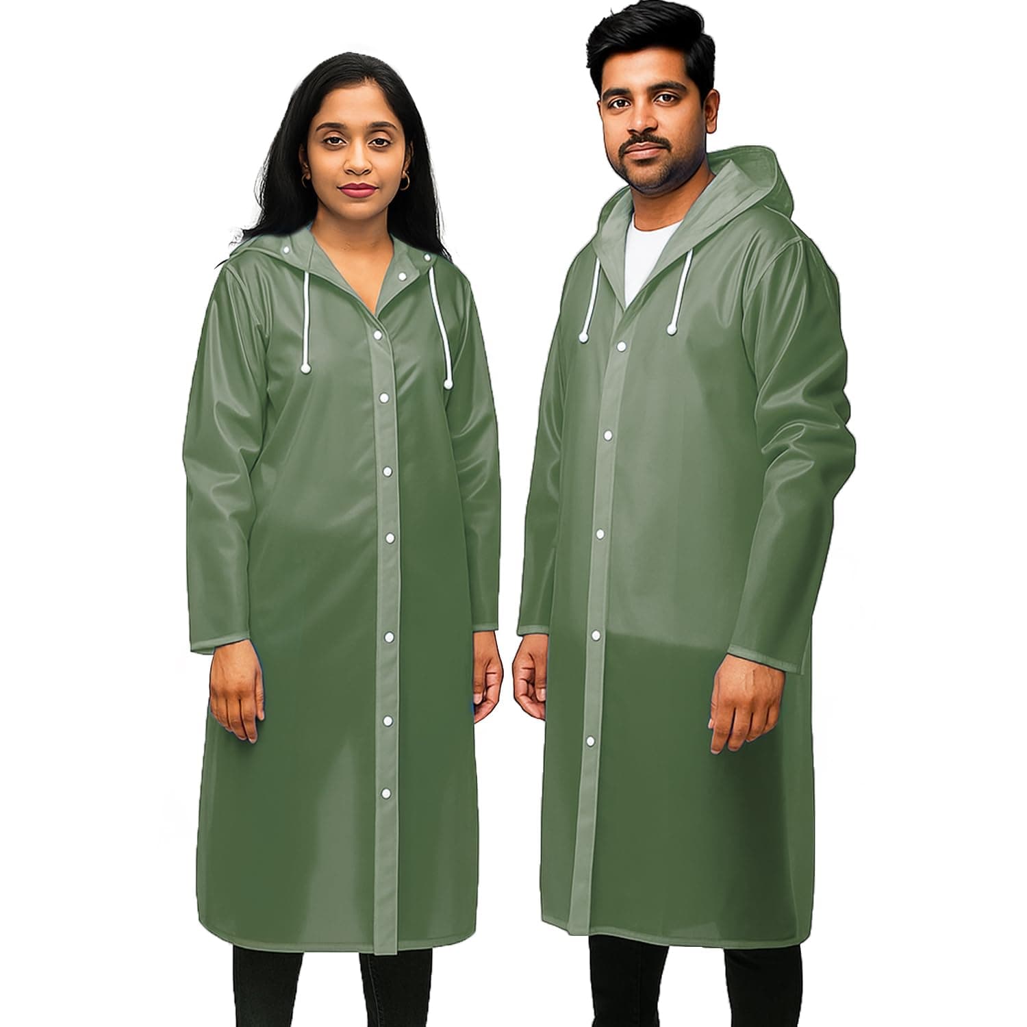 Pivalo EVA Rain Poncho for Men & Women-Lightweight Waterproof Raincoat with Hood Adjustable Drawstring & Button Closure Reusable Outdoor Rainwear for Men Women Boys & Girls(Universal Size,Olive Green)