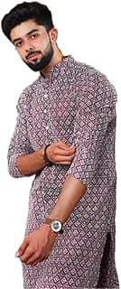 LookMark Men’s Printed Silk Blend Kurta with Mandarin Collar, Full Sleeves, Straight Fit Traditional Ethnic Wear