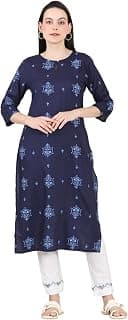 W for Woman Blue Printed Pure Cotton Straight Kurta