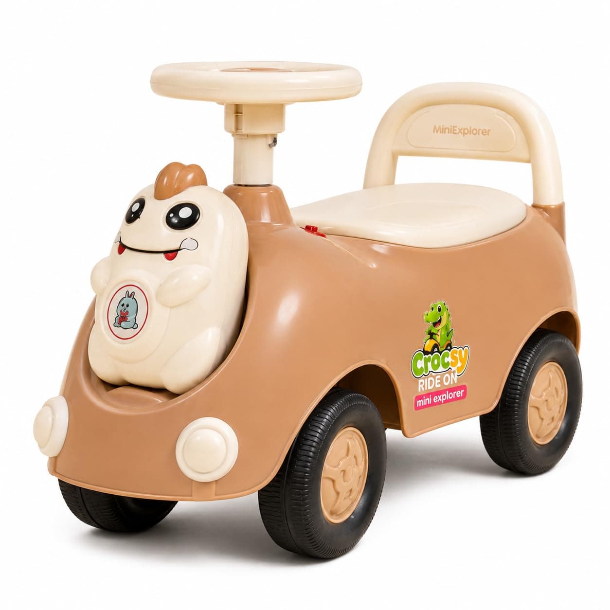 MiniExplorer Crocsy Wiggle Car for Kids Age 1-5 Years, Twisting Swing Magic Car with Silent Wheels, Anti-Rollover Ride On Toy for Boys & Girls, Shockproof Yoyo Car - Brown