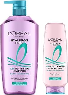 L’Oréal Paris Hyaluron Pure 72H Purifying Shampoo, For oily scalp & dry hair with salicylic and hyaluronic acid 800mL + Conditioner 175 mL, Regime Pack of 2
