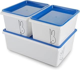 Nayasa Lego Print Stack N Store Plastic Storage Boxes with Lid & Side Handle | Multipurpose Storage Stackable Box | Strong and Durable | Set of 3, 5 L & 12 L | Small + Big | Blue