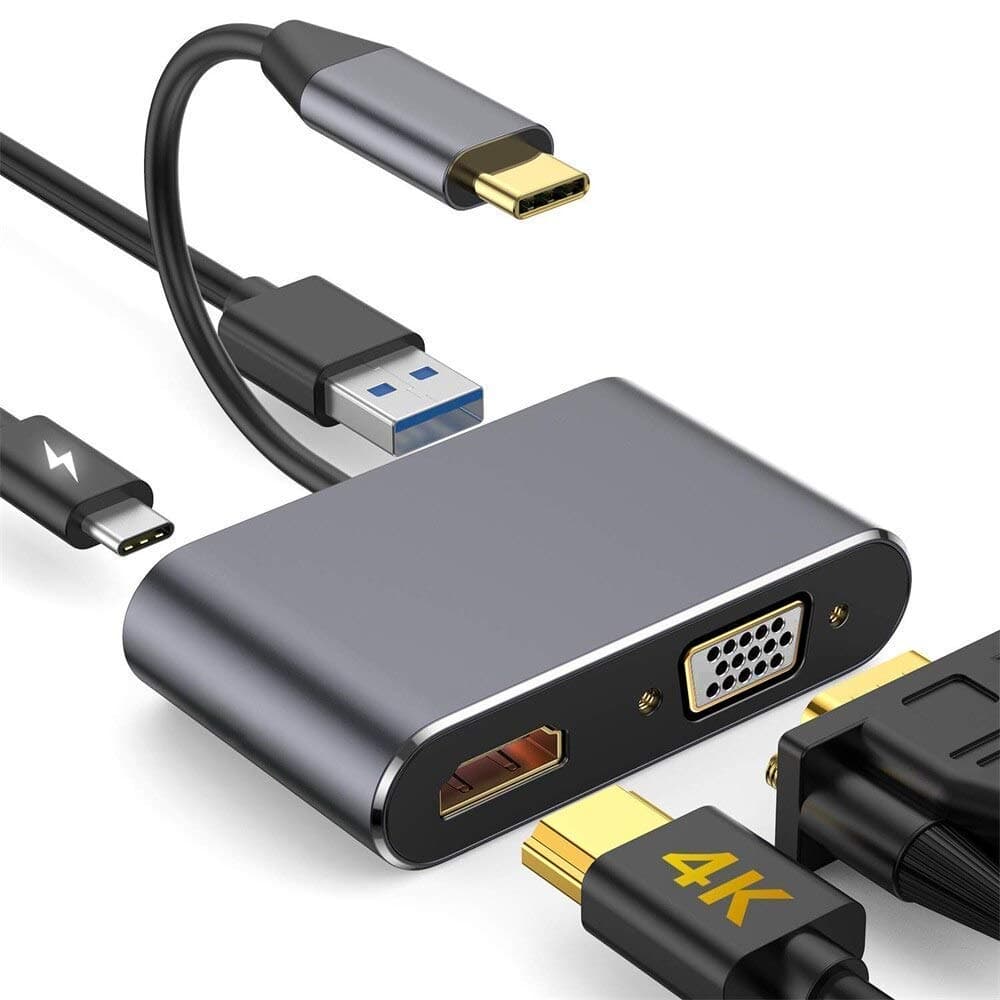 Type C to HDMI VGA Adapter 4k, Microware 4 in 1 USB-C (Thunderbolt 3 Compatible) to HDMI,1080P VGA, USB Type C 87W PD Charging Multiport Adapter Compatible Mac-Book Pro/Switch/iPad Pro