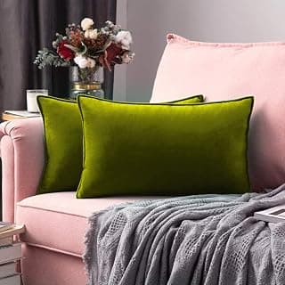 Khooti Decorative Velvet Cushion Cover Pack of 1-8" x 12" / 20 x 30 cm - Olive - Soft Pillow Covers Cushion Case for Sofa Bedroom Livingroom Chair Car, Cushion Cover