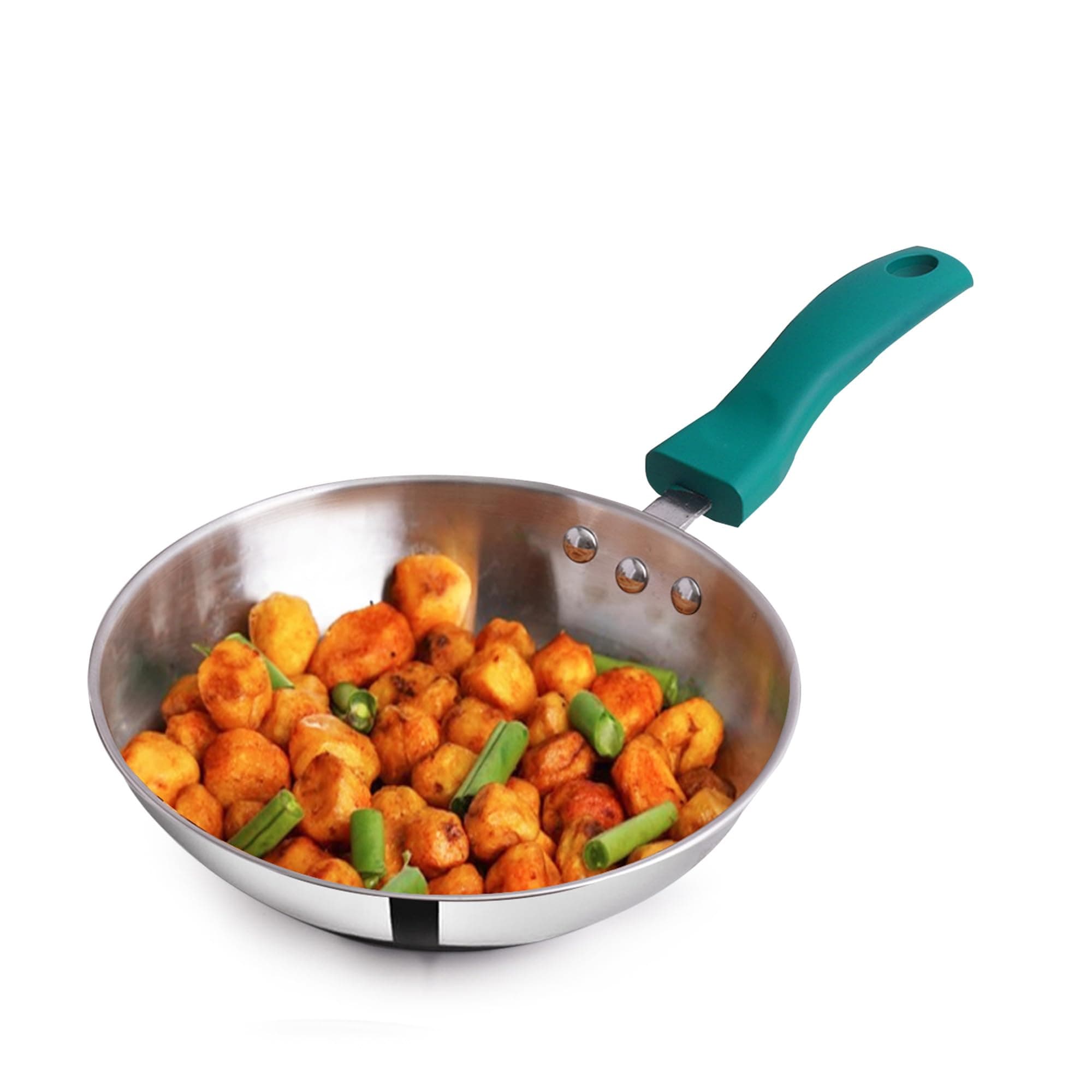 The Indus Valley Stainless Steel Fry Pan | 20cm/ 7.8 inch, 1.2Ltr, 0.4kg | Induction Friendly Frying Pan | 3-Layer Thick Bottom, 100% Toxin-Free, No Chemical Coating