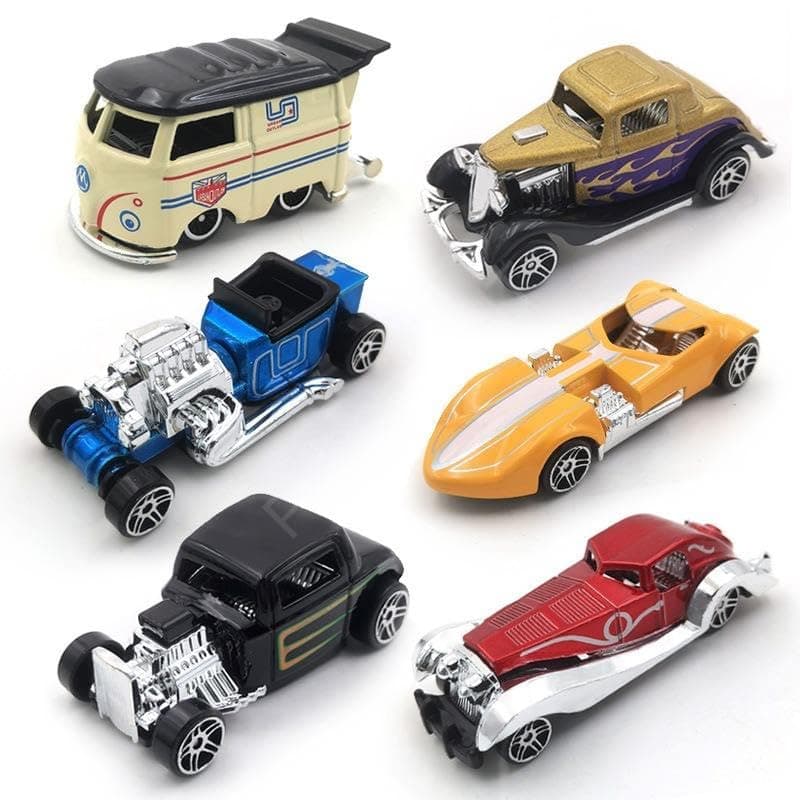 PLUSPOINT Vintage Diecast Metal Cars 6Pcs Alloy Model Vehicles Toy Car Play Set for Boys Die-Cast Toy Vehicle Racing for Kids Birthday Decorations Gift and Model Collectors, Cake Toppers