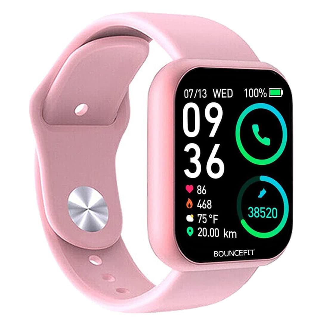Bouncefit M I D116 Fitness Band Smart Watch for Men, Women, Boys, Girls, Kids – Single Touch Interface, Water Resistant, Workout Modes, Quick Charge Sports Smartwatch – Pink I