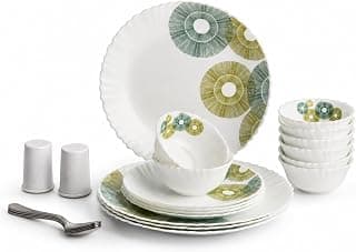 CELLO Inorbit Dazzle Series Opalware Dinner Set of 22 Pieces for Family of 4 | Bone-Ash Free & Leadfree Opal Glass, Microwave & Dishwasher Safe Plates & Bowls Crockery Set for Dining & Gifting