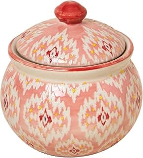 Chumbak Ikat Fusion Storage Jar 280ml Red Ceramic Airtight Kitchen Container for Sugar Tea Coffee Snacks Decorative Storage Jar for Home Décor