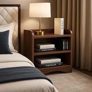 NEST NATURE HAVEN Modern Bedside Table Wooden Organizer Nightstand Stand Storage Self Home Decor Table with 3 Shelves,End Table Coffee Table for Bedroom/End Table for Living Room(Dark Brown)