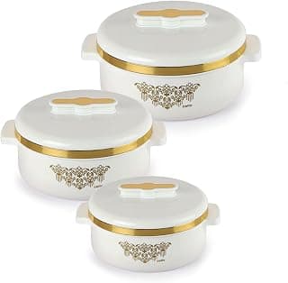 CELLO Exotic Insulated Casserole Set of 3, (500ml, 1000ml, 1500ml) White | Double Walled, PU Insulated | Hot Pot Case Keeps Food Fresh & Hot For Long Hours | Casserole Set For Roti, Chapati, Rice