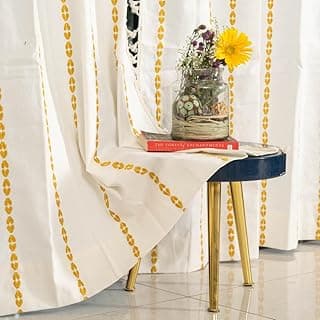 Urban Space Embroidery Curtains for Door, 100% Cotton Curtain 7 Ft Pack of 1 Decorative Curtain with Tassels, Tieback & Eyelets with Curtain, 60-65% Room Darkening Curtain (Vintage Yellow, 7 Feet)