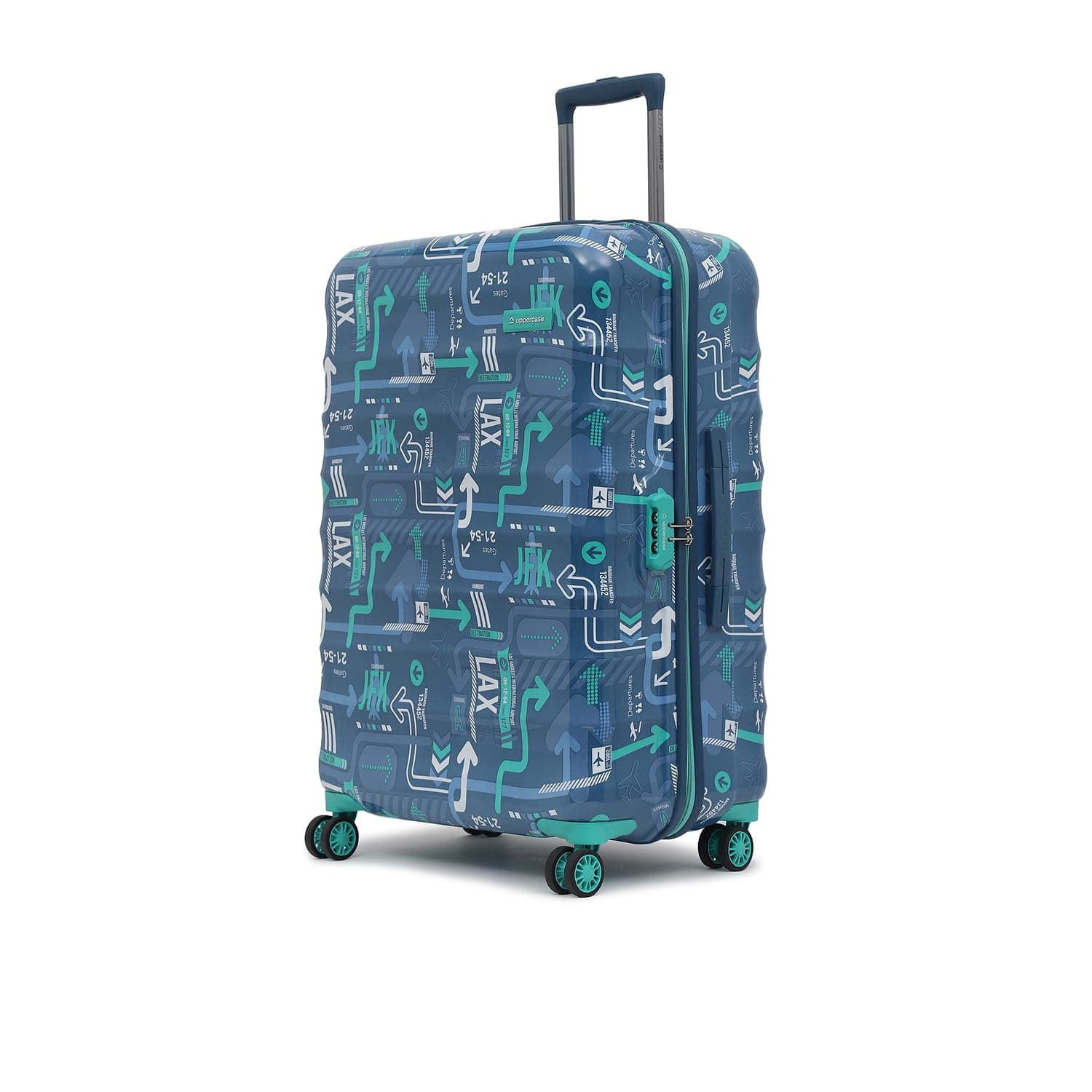 uppercase JFK (Large) 76Cm|Hardshellsided Check-in Inline Trolley Bag for Travel|Eco Polycarbonate Printed Luggage|Combination Lock|8 Wheel Inline Trolley Bag||(Denim Blue)