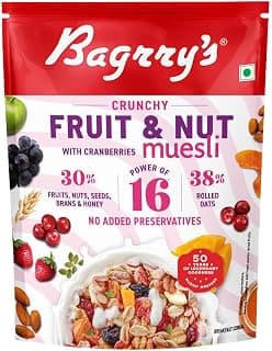 Bagrry's Crunchy Muesli With 30% Fruit & Nut Cranberries 375gm Pouch |38% Fibre Rich Oats|No Sugar infused Fruits|Real Fruits|Breakfast Cereal|Protein Rich|Cranberry Muesli