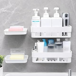 OBIXO Bathroom Shelf Wall Mount, No Drill Space Plastic soap Stand for Shampoo Holder, Kitchen Storage Organizer, Bathroom Accessories Shelves (2-Shelf -2shop)