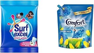 Surf Excel Easy Wash Detergent Powder, 5 Kg & Comfort Morning Fresh Fabric Conditioner 2 L Refill Pack, After Wash Liquid Fabric Softener