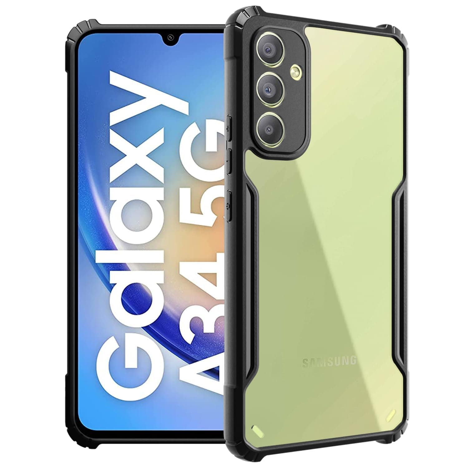 Amazon Brand - Solimo Shockproof Crystal Clear Back Cover for Samsung Galaxy A34 5G | 360 Degree Protection | Transparent Samsung Galaxy A34 5G Back Cover Case (PC & TPU, Black Bumper)