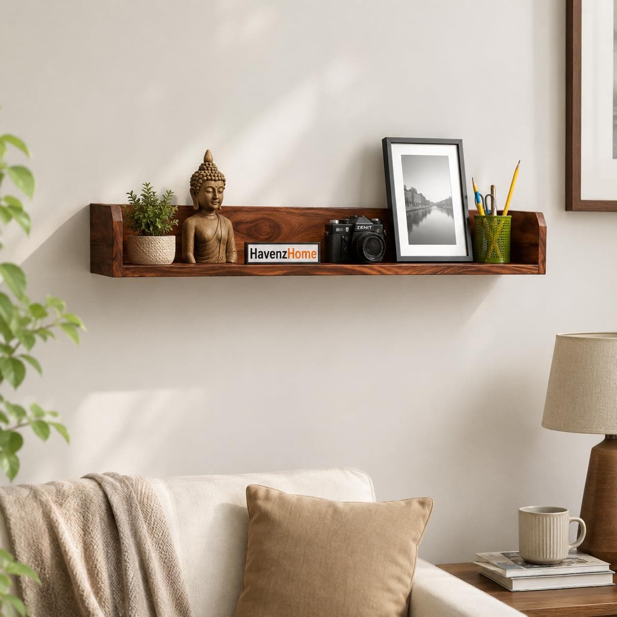 HavenzHome Solid Sheesham Wood Wall Shelf Mounted, Honey Finish