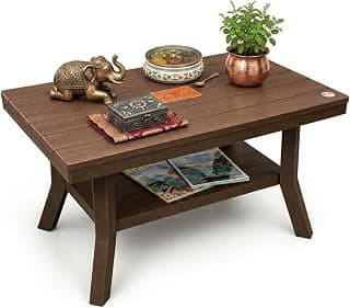 Raj Furniture Royal Plastic Centre Table for Living Room | 82.5x52.5cm | 80kg Capacity | Built-in Storage Shelf | UV Weather Resistant | Home Balcony Garden Office Outdoor | (1 Pc, Brown, Medium)