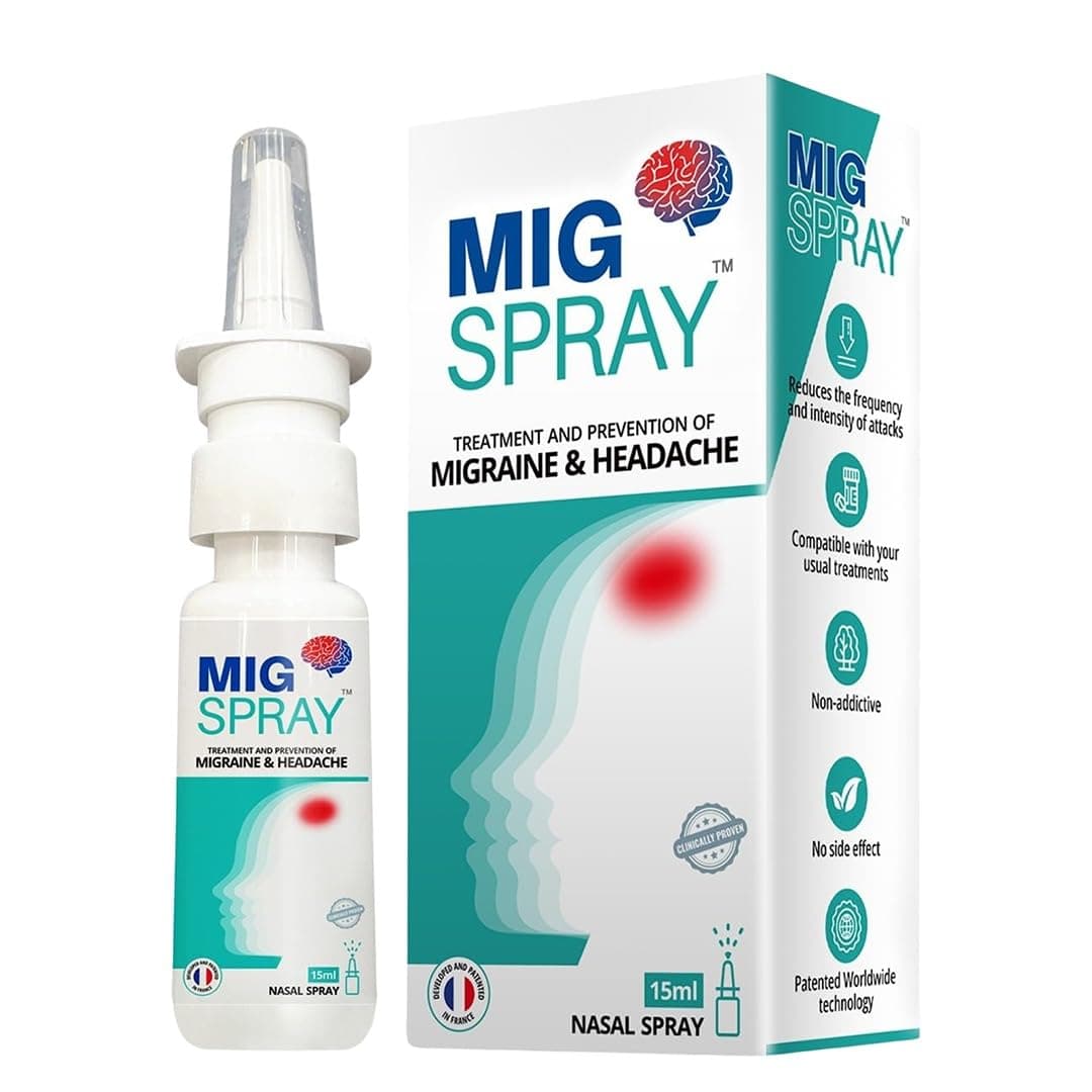 MIGSPRAY Relief Nasal Spray 15ml | Fast-Acting Migraine & Sinus Headache Medicine | Herbal Ayurvedic Formula with Natural Plant Extracts | Instant Pain Relief Nasal Spray | Non-Drowsy Daily Migraine Care for Men, Women & Kids