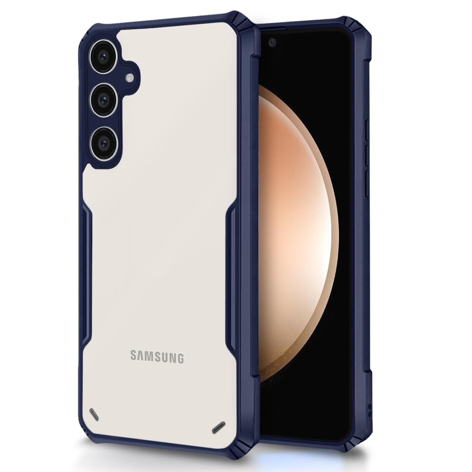 Amazon Basics Back Cover for Samsung Galaxy S23 FE 5G | Crystal Clear Transparent Back | Ultra Hyrbid | Full Camera Protection | Raised Edge | Bumper Cover (Blue)