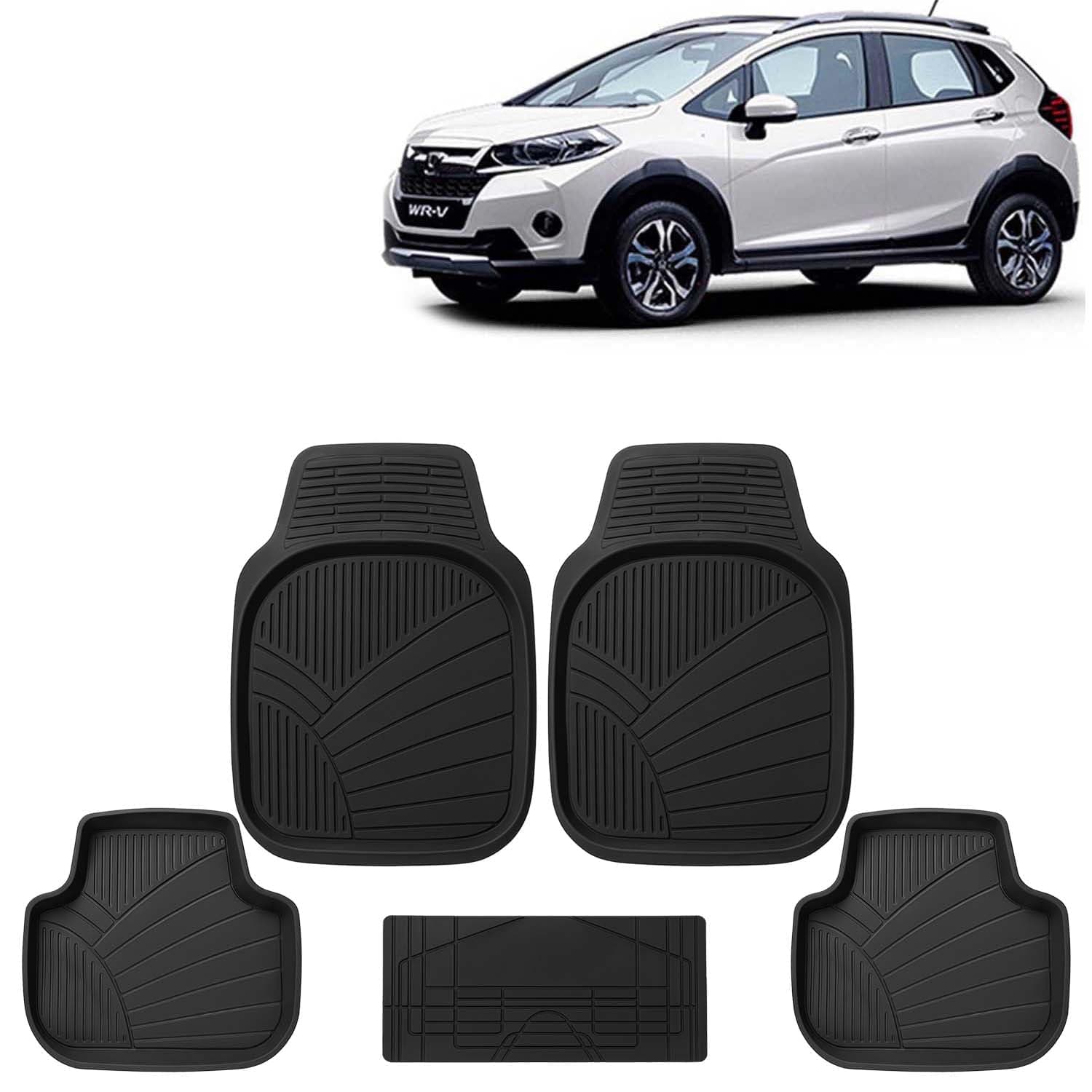 KINGSWAY Accessories Premium 5 Pcs PVC Car Floor Mat Compatible with Honda WRV Year 2017 to 2019, Waterproof, Anti Slip, All Weather Protection, Easy to Clean Car Foot Mats, Black 5G