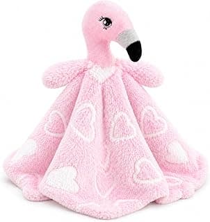 June Garden Cozy Dream Fleece Baby Security Blanket - Infants Nursery Bed Blankets - 15 x 15 inches Lovey - Stuffed Flamingo Animal Plush - Pink