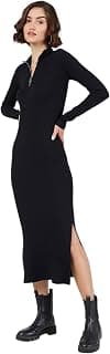 sassafras Women Bottle Rib High Neck Front Zipper Bodycon Midi Dress
