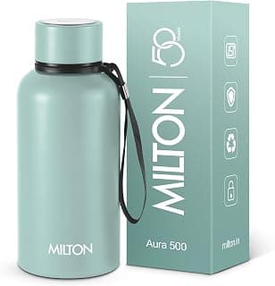 Milton Aura 500 Thermosteel Water Bottle 500 ml, 24 Hr Hot and Cold I Leak Proof Lid, ISI Certified I Vacuum Insulated I for Office, Gym, School I Grey