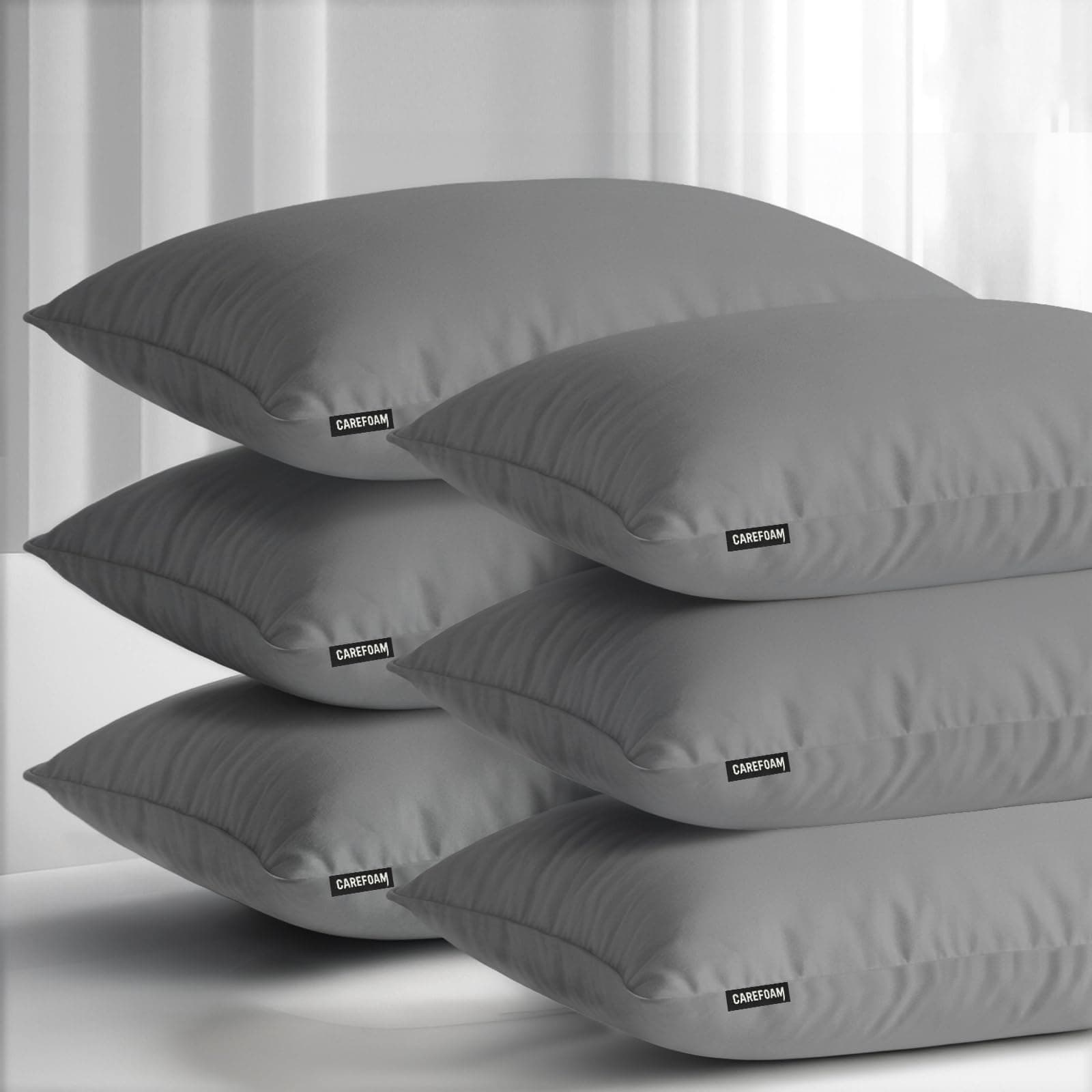 CareFoam Height Adjustable Microfiber Sleeping Pillows – Set of 6 | 16" x 24"| Soft, Supportive & Washable | Ideal for Back, Side & Stomach Sleepers | White