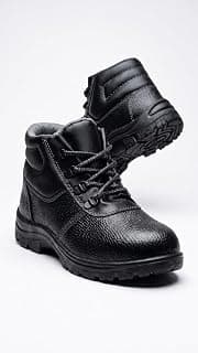 RED PIGEON "KEEP FLYING" Red Pigeon Steel Toe Safety Shoes for Men | Premium Synthetic Leather Industrial Work Boots | Heavy Duty Direct Injection PVC Sole, Oil & Acid Resistant, Anti-Slip Labour Shoes (Black)