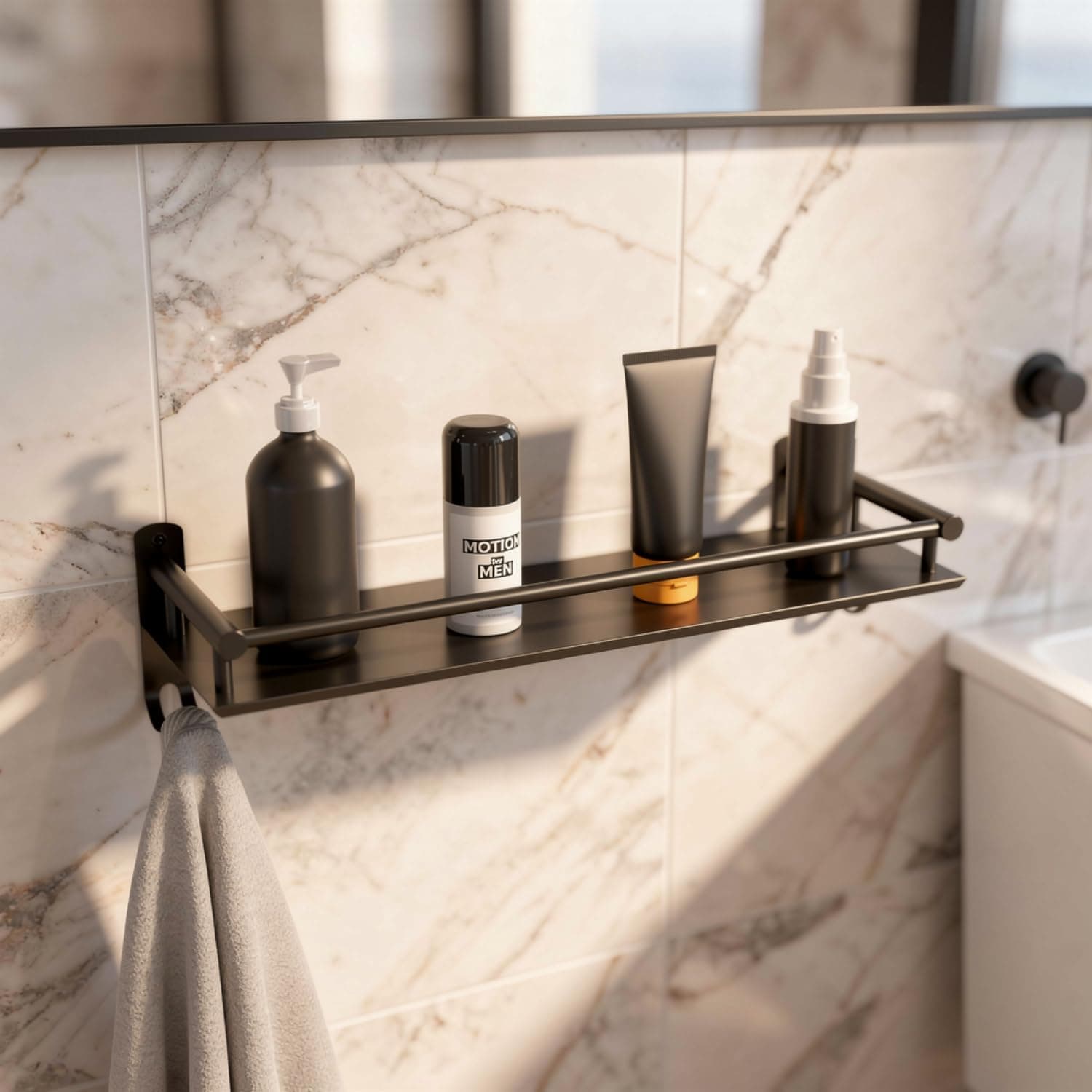Well Set Multipurpose Stainless Steel Bathroom Shelf/Rack/Storage Organizer for Bathroom and Kitchen (Matt Black - 15x5x5 inches)