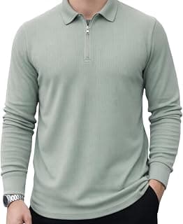 Mack Jonney Men’s Premium Ribbed Half-Zip Polo T-Shirt | Long Sleeve Soft Stretch Fabric | Stylish Casual & Smart Wear Top-M6783